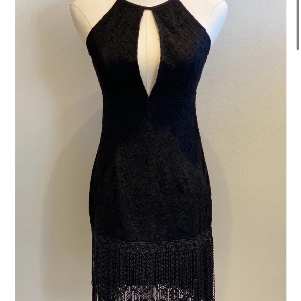 Minuet Black lace fringe dress